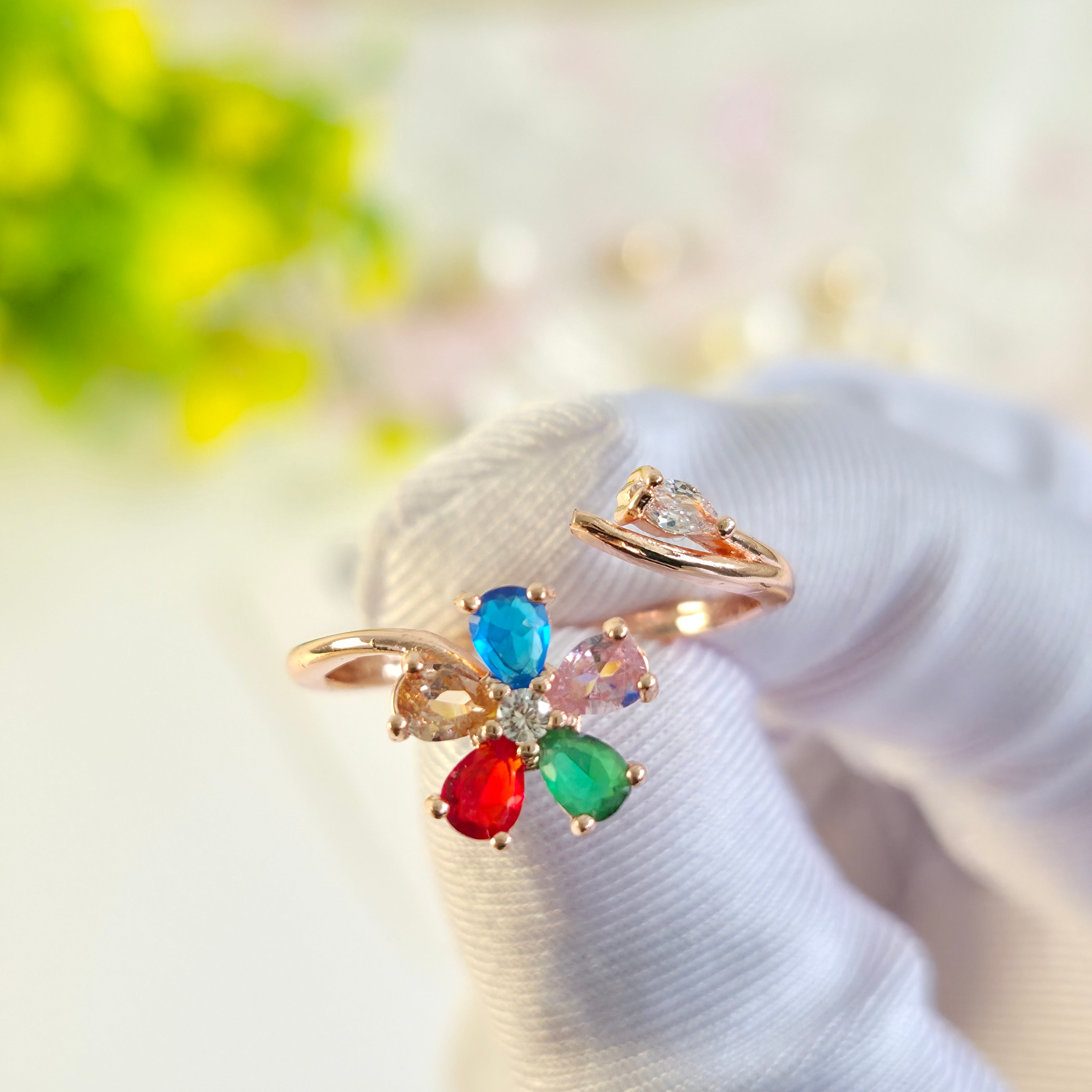 Rainbow Luxe Bloom Adjustable Rings