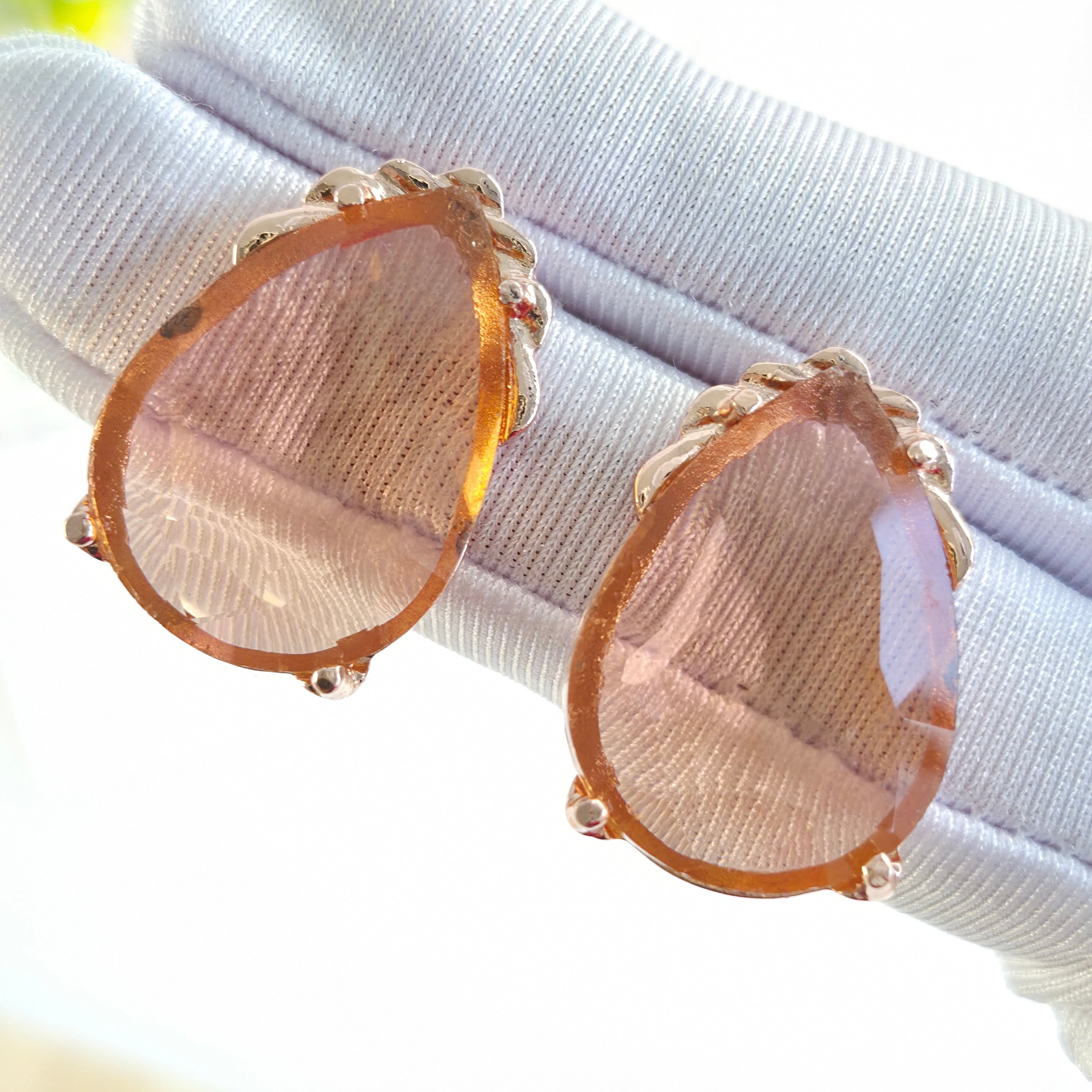 Peach Cinderella Teardrop Stud Earrings