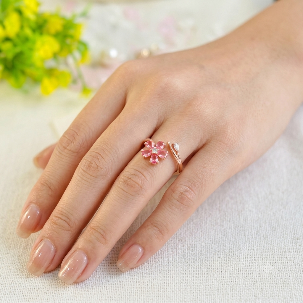Fuchsia Glow Bloom Adjustable Rings