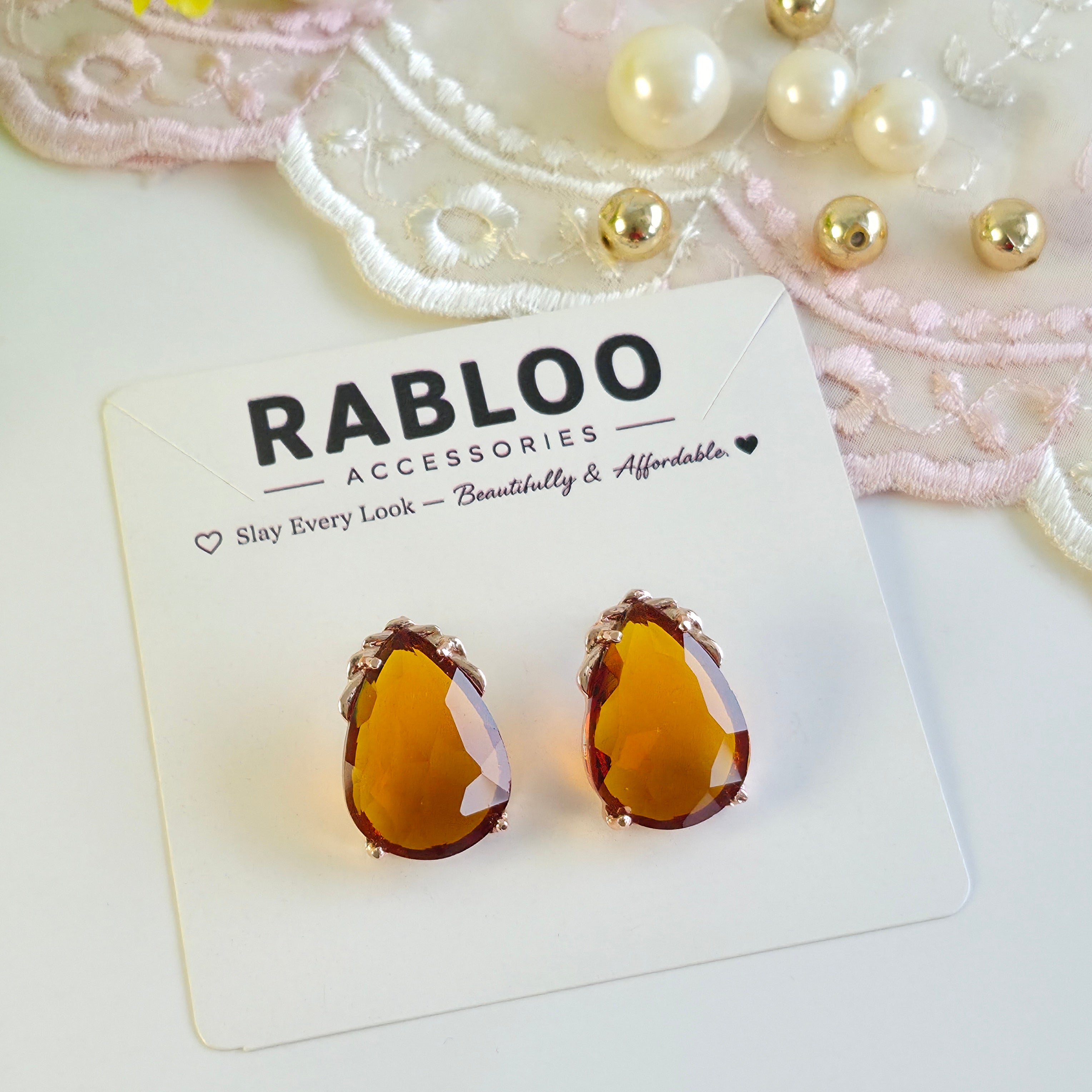 Taupe Honey Cinderella Teardrop Stud Earrings