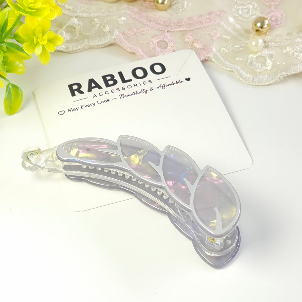 Lilac Mist Iridescent Leaf Banana Clip