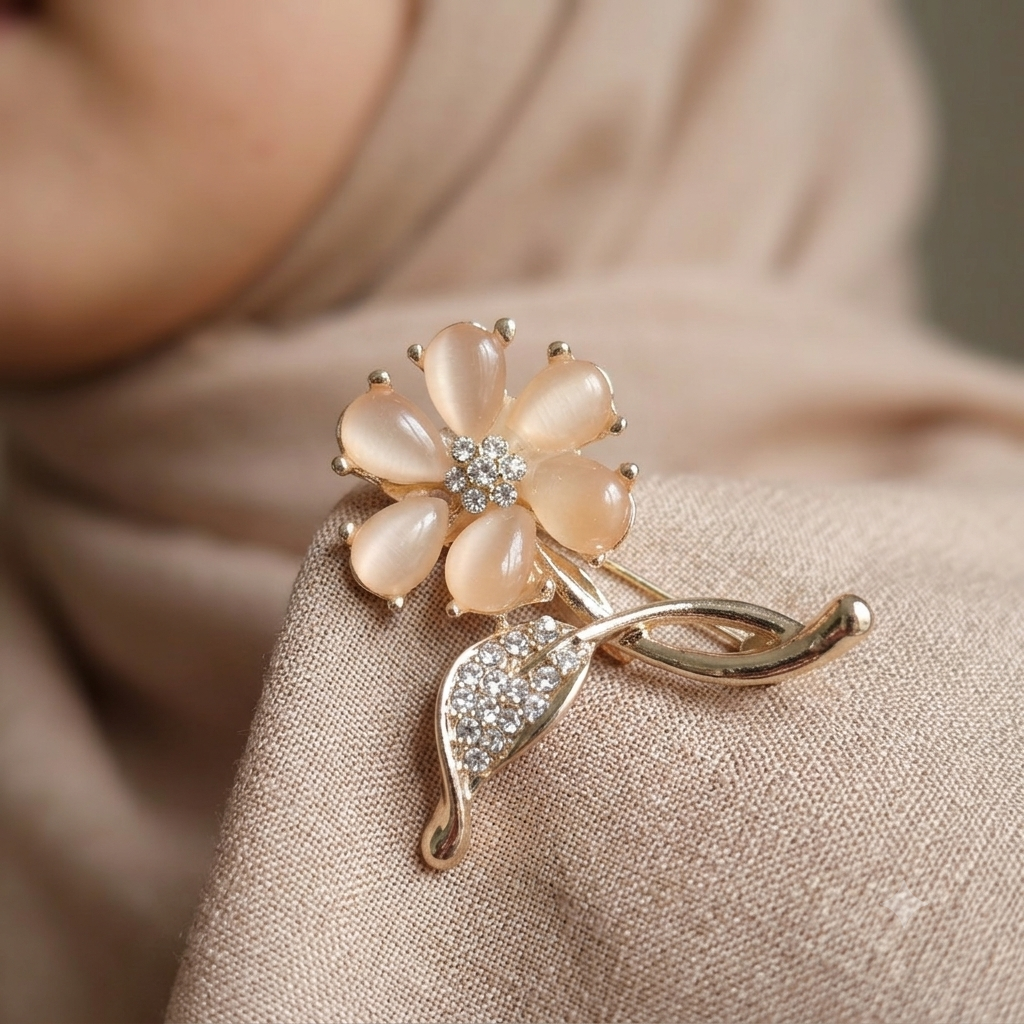 Golden Floral Opal Brooch/Hijab pin