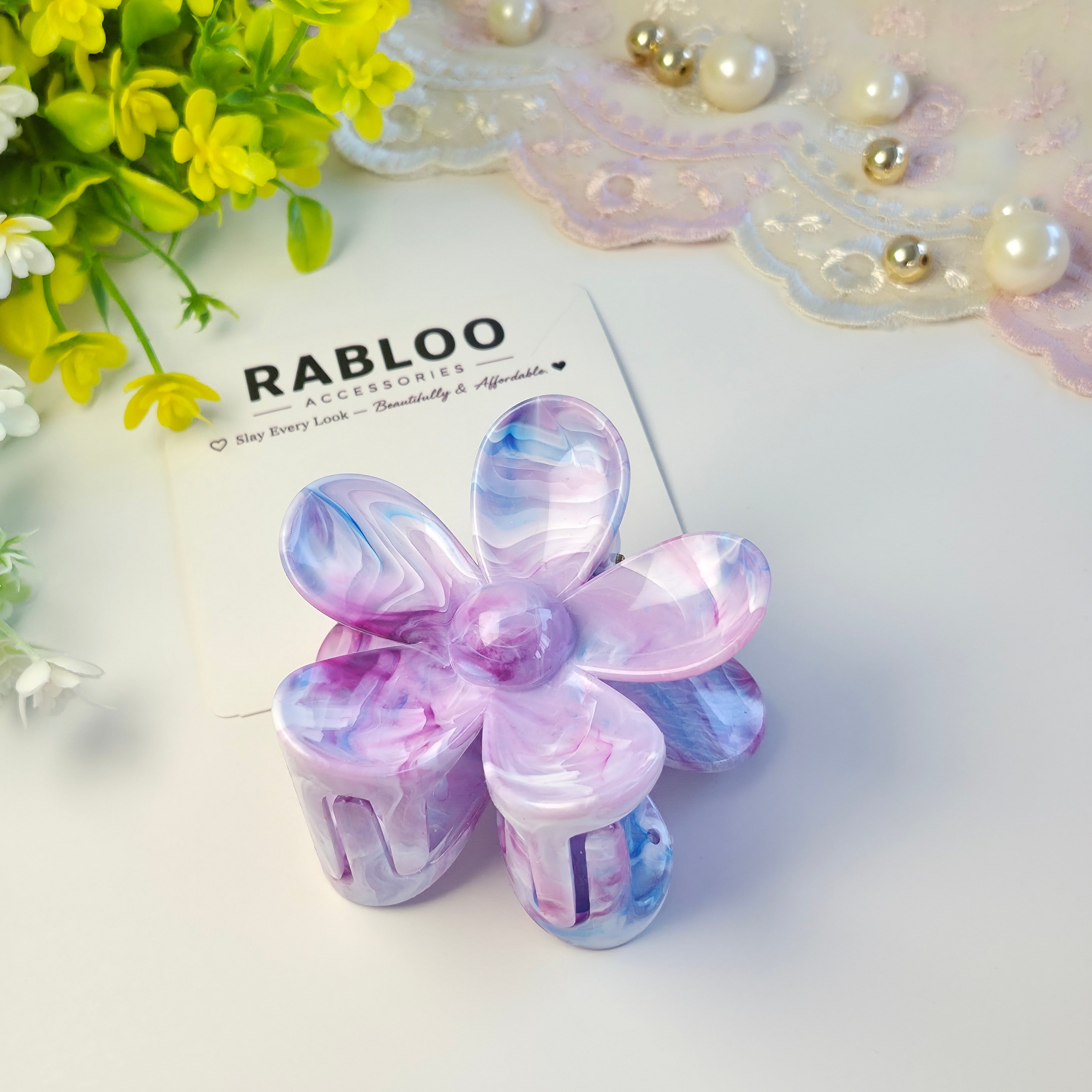 Lilac Swirl Marbled Flower Claw Clip