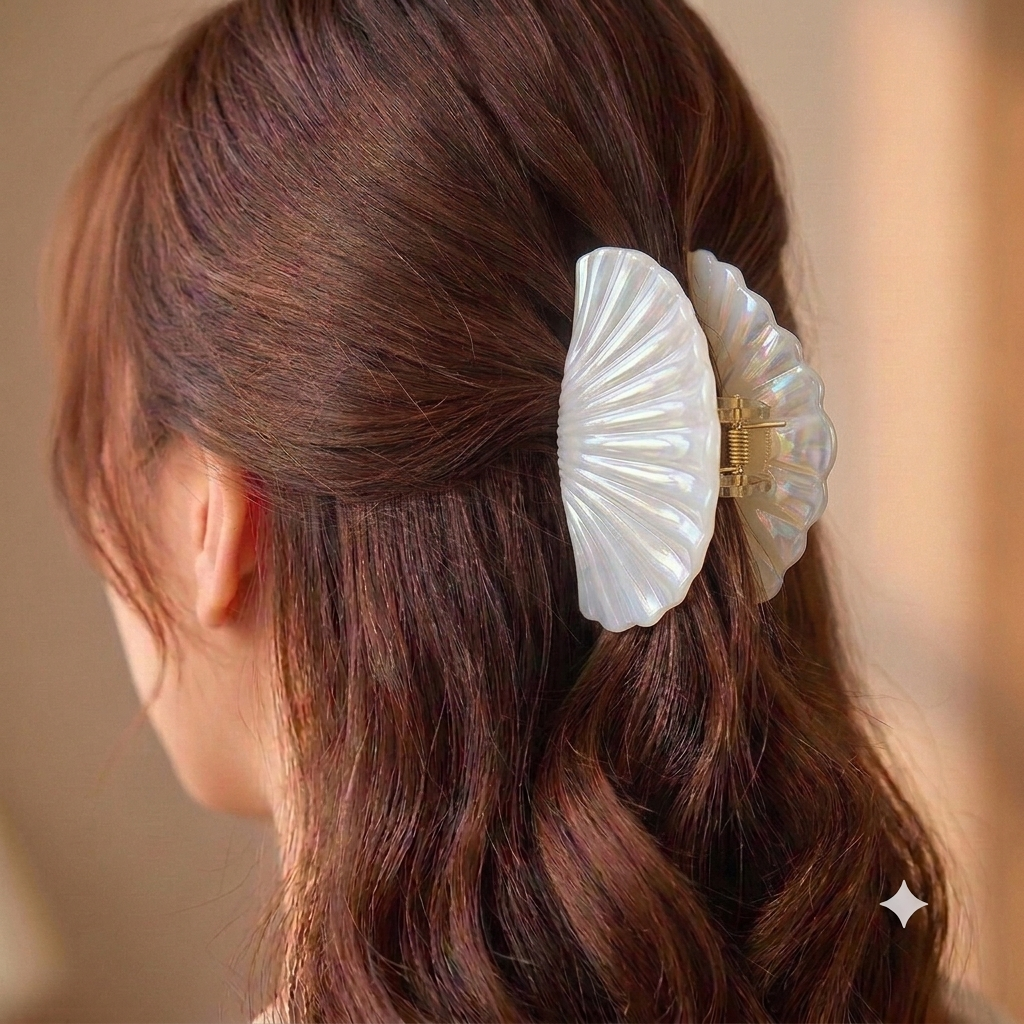 Mother-of-Pearl silver Mermaid shell claw clips