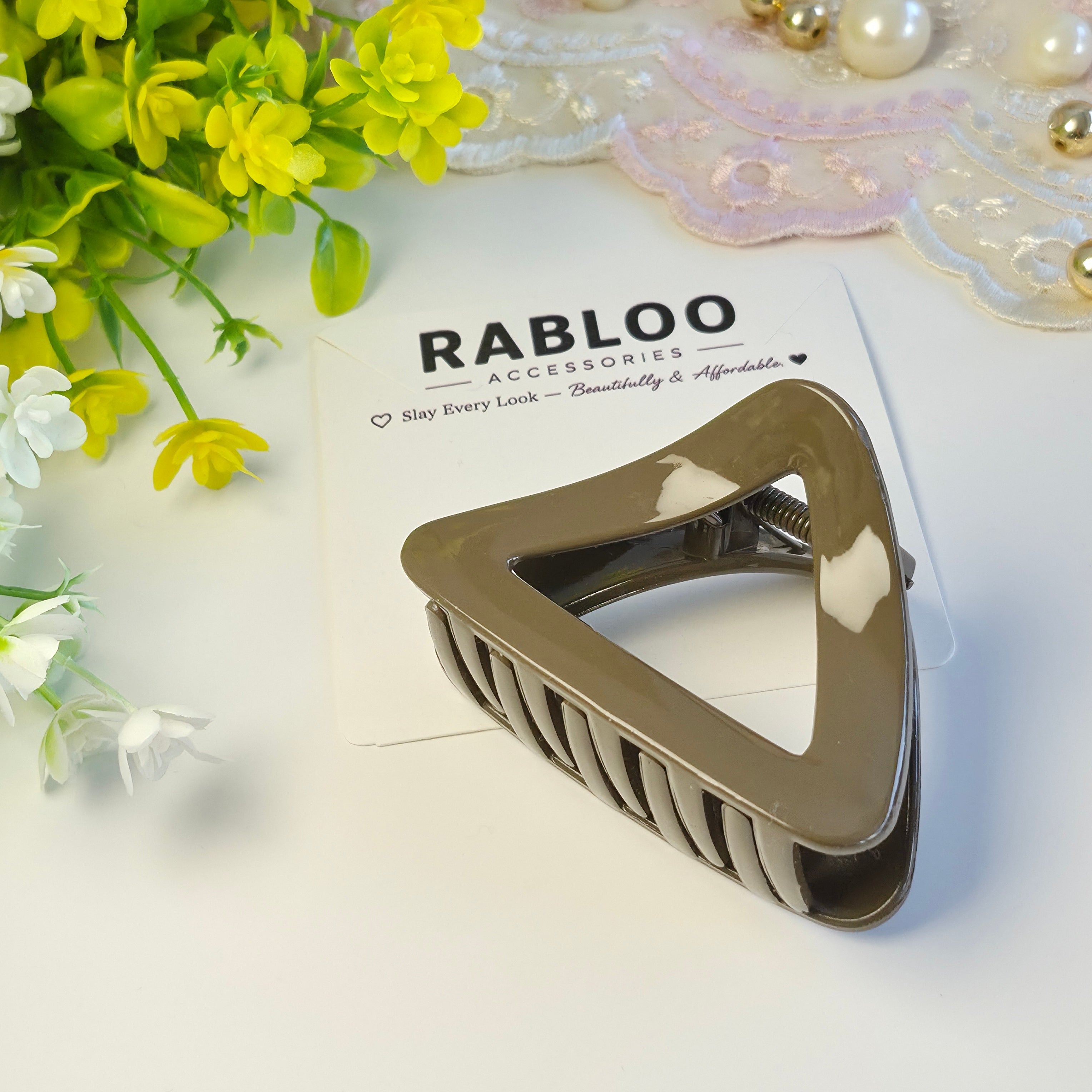 Olive Earth Triangle Claw Clip