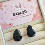Jet Black Cinderella Teardrop Stud Earrings