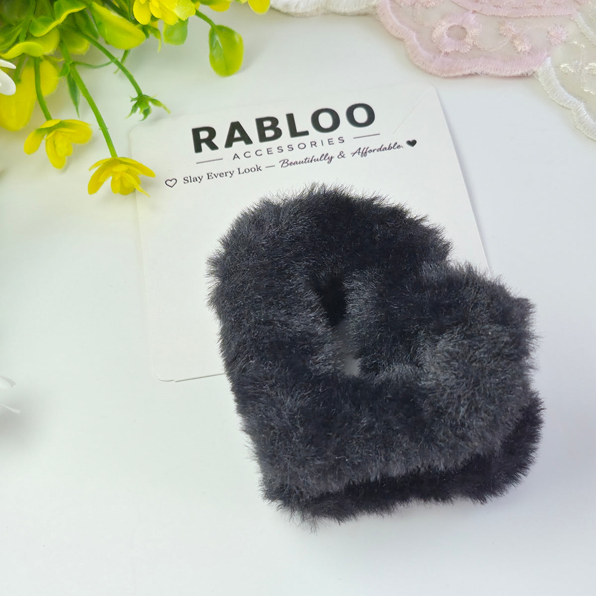 Jet Black Furry Heart Claw Clip