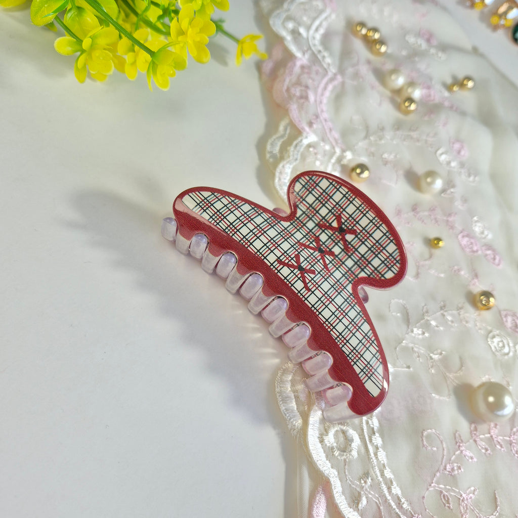 Retro  Stitched Plaid Claw Clip