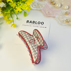 Retro  Stitched Plaid Claw Clip