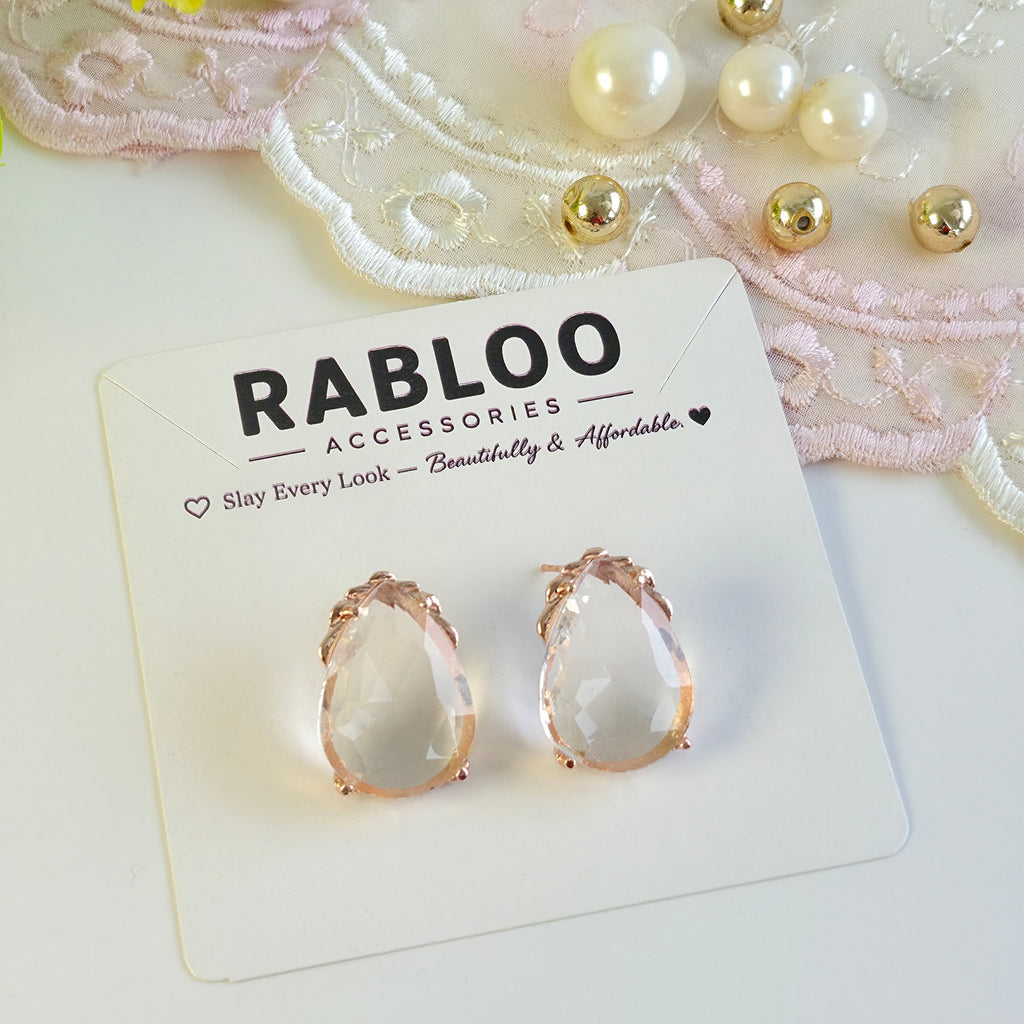 Transparent White Cinderella Teardrop Stud Earrings