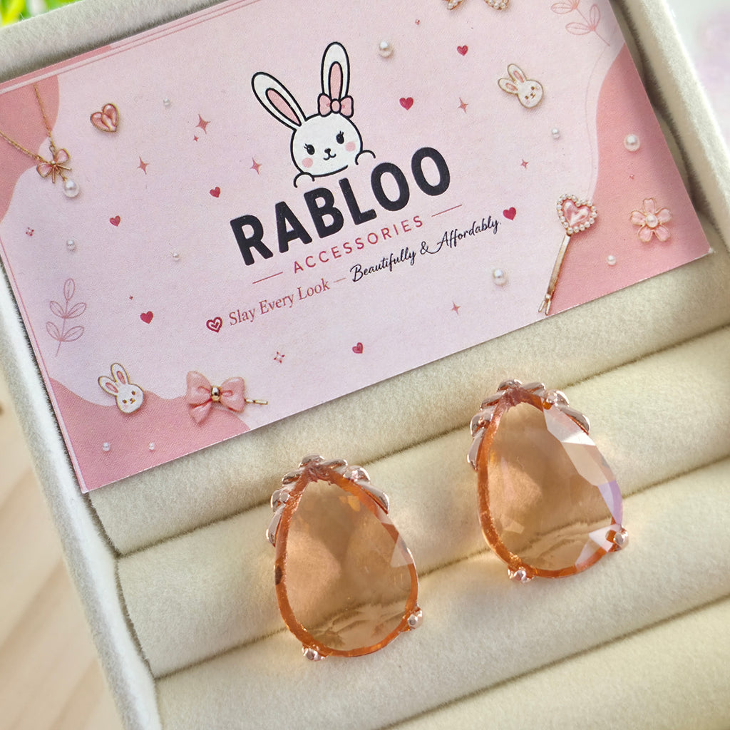 Peach Cinderella Teardrop Stud Earrings