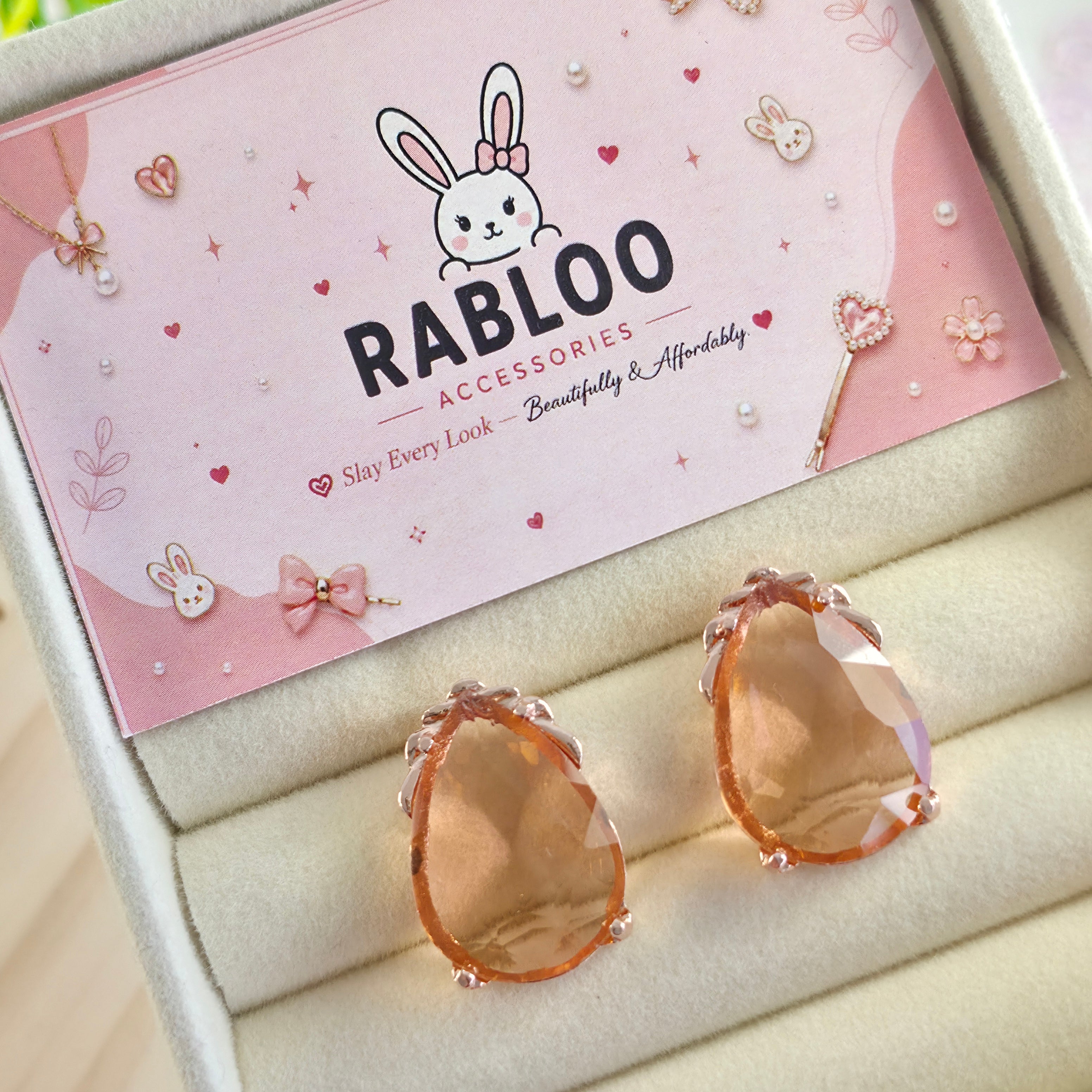 Peach Cinderella Teardrop Stud Earrings