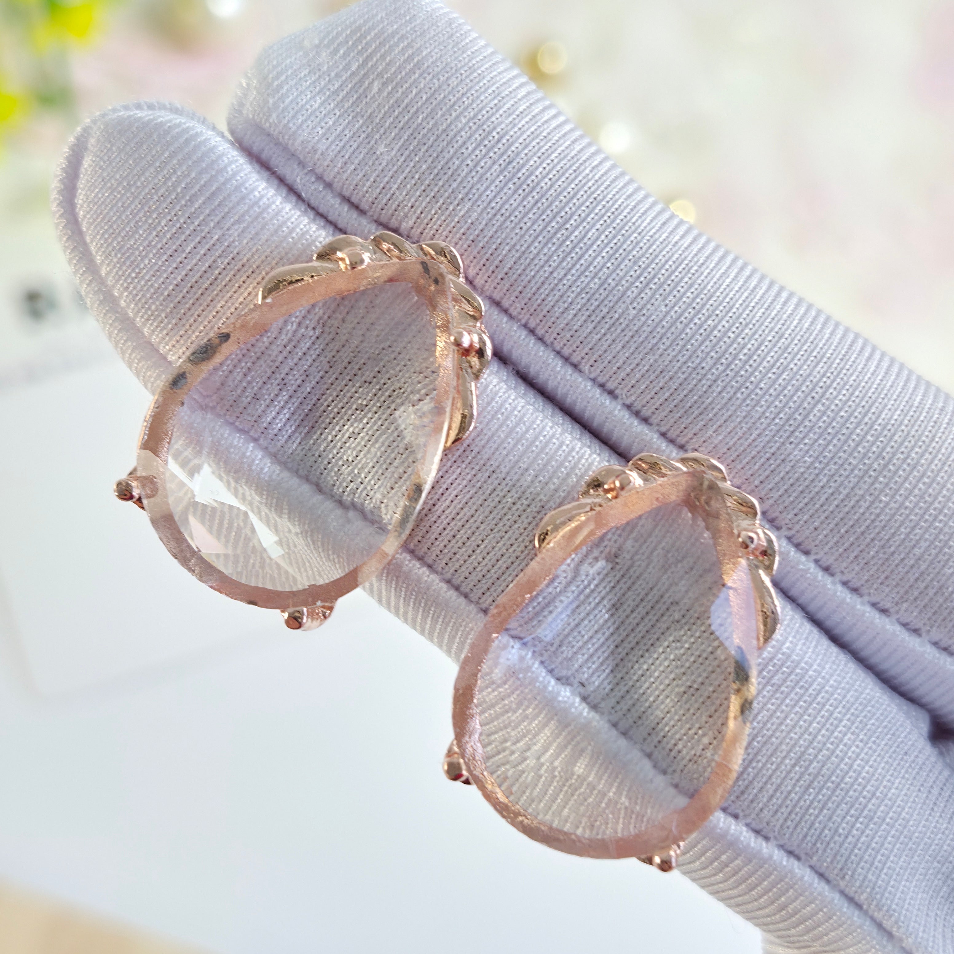 Transparent White Cinderella Teardrop Stud Earrings