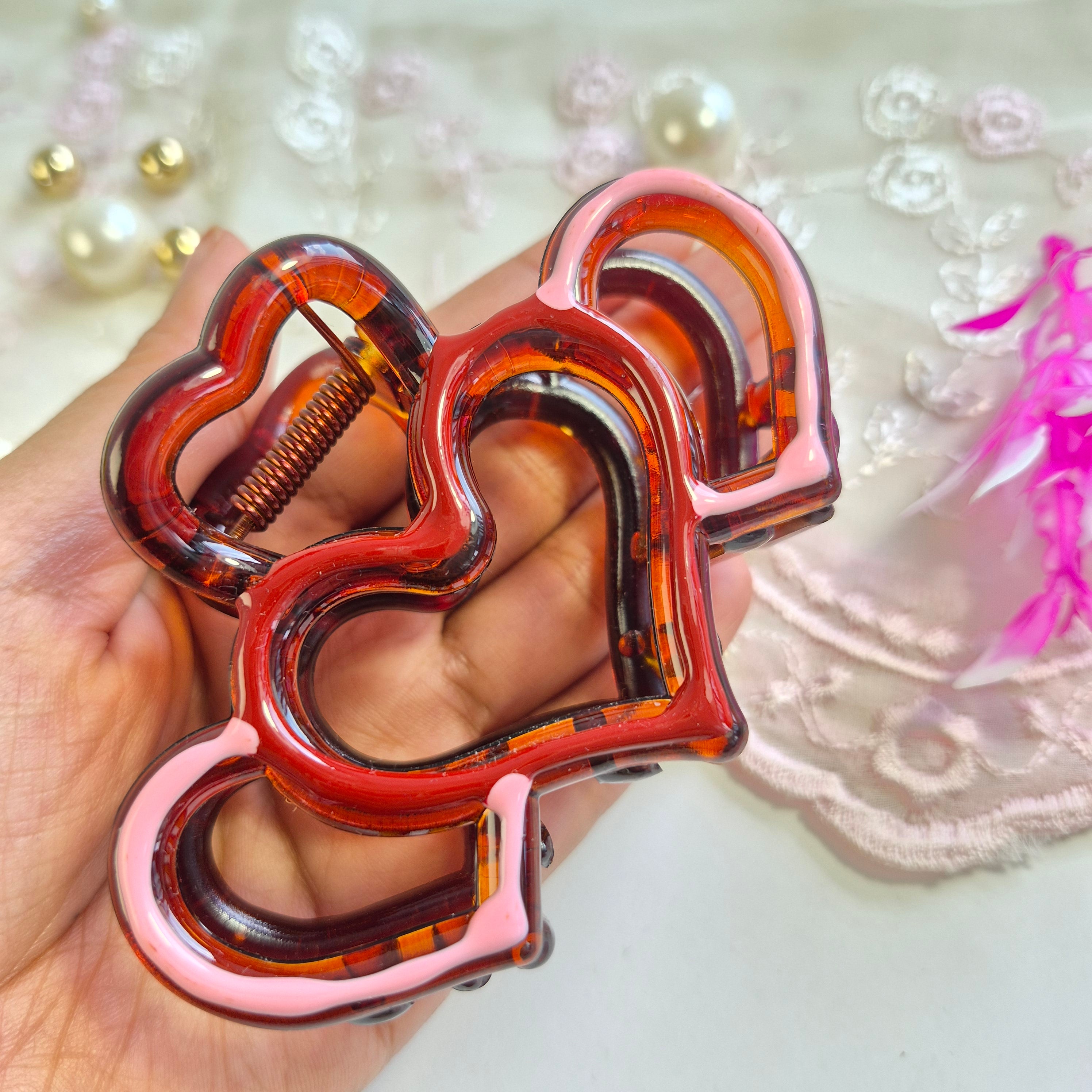 Blush Rose Trio Heart Claw Clip