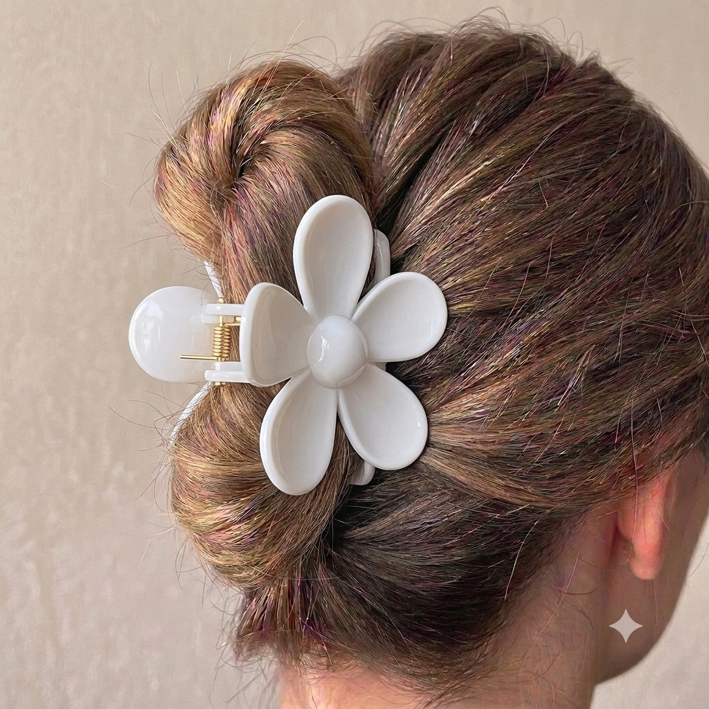 Ivory Cream Marbled Flower Claw Clip