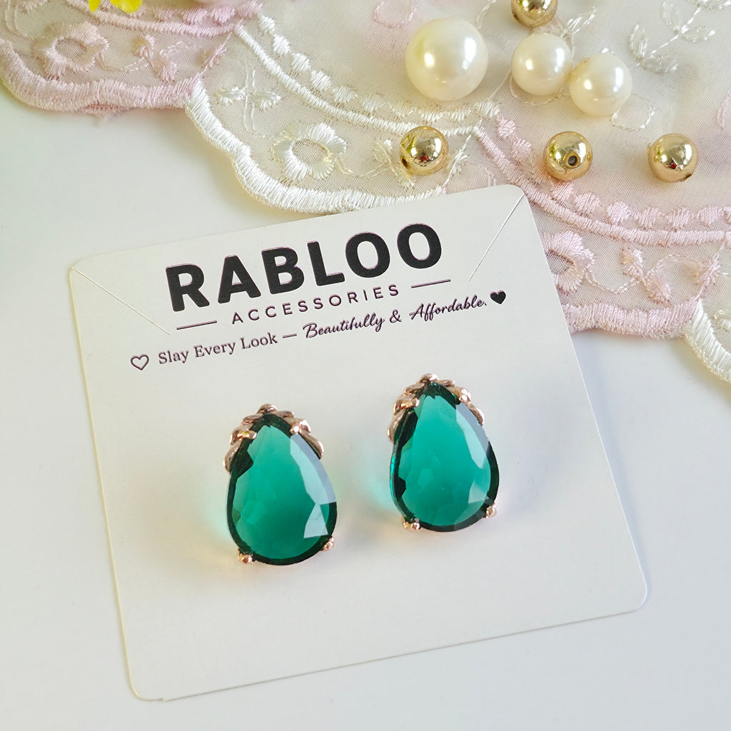 Emerald Green Cinderella Teardrop Stud Earrings