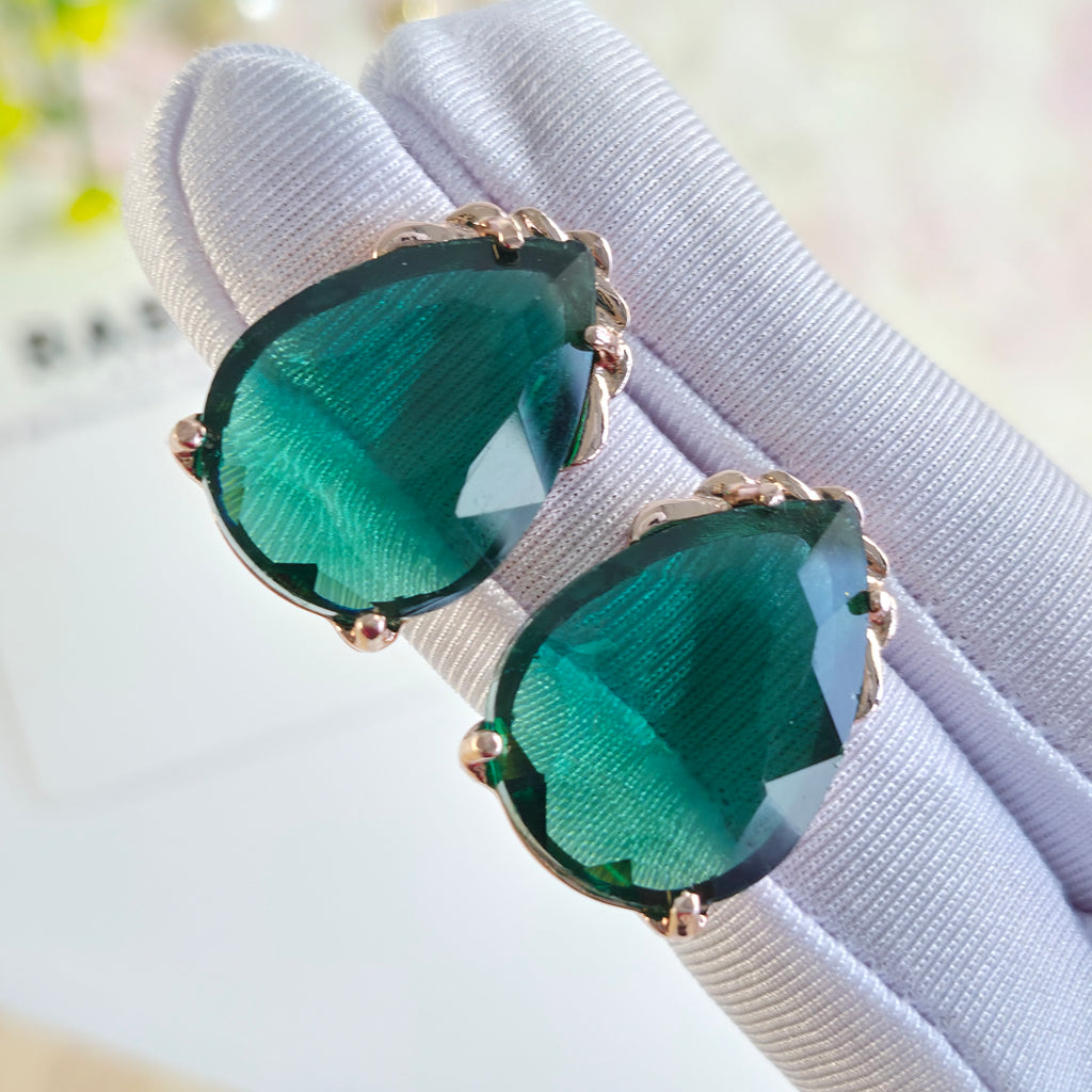 Emerald Green Cinderella Teardrop Stud Earrings