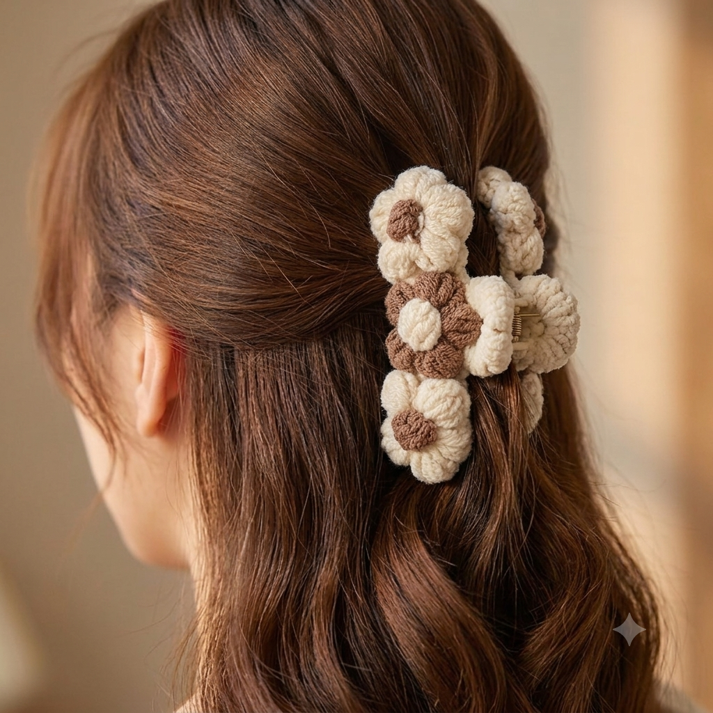 Cream Blossom Art Charm Claw Clip
