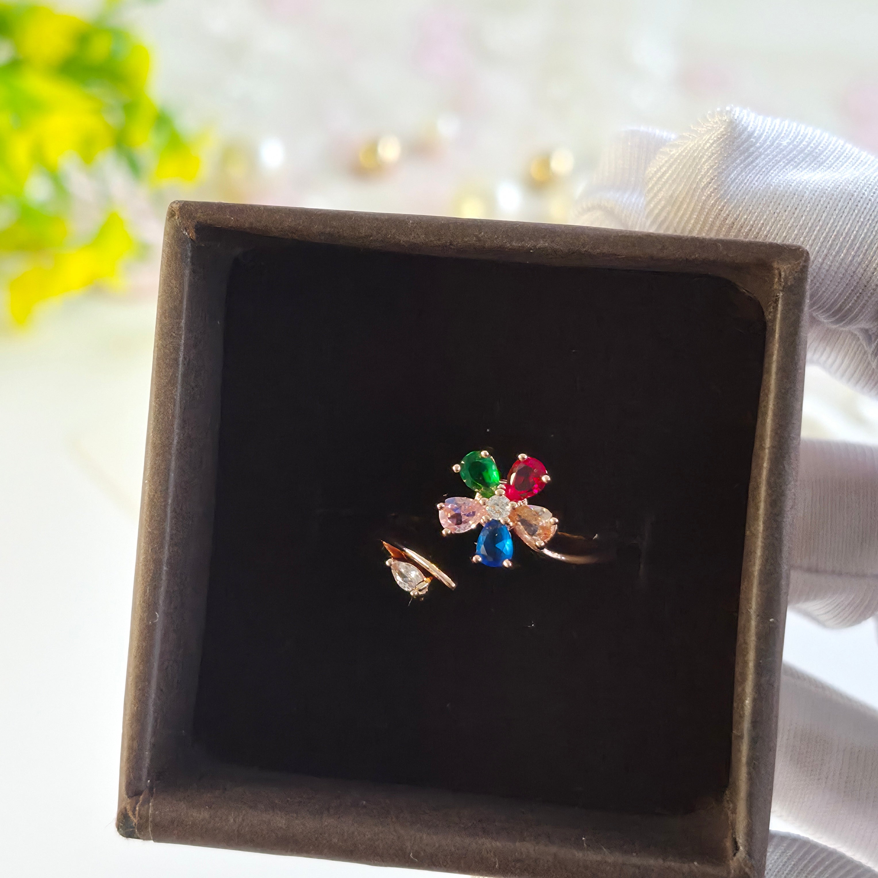 Rainbow Luxe Bloom Adjustable Rings