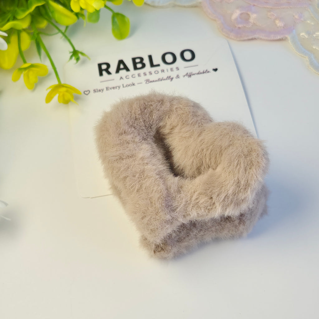 Mocha Taupe Furry Heart Claw Clip