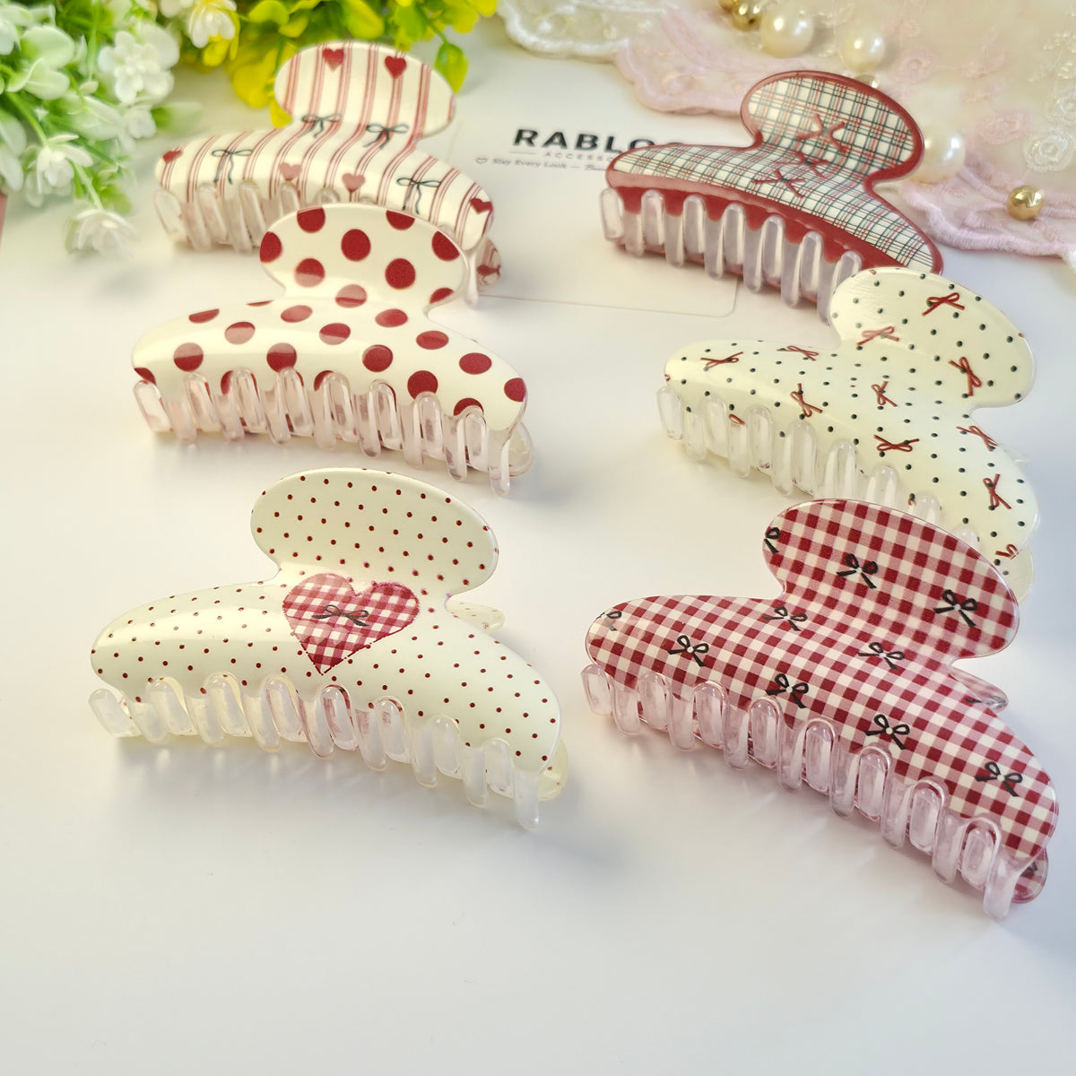 Retro Gingham Bow Claw Clip