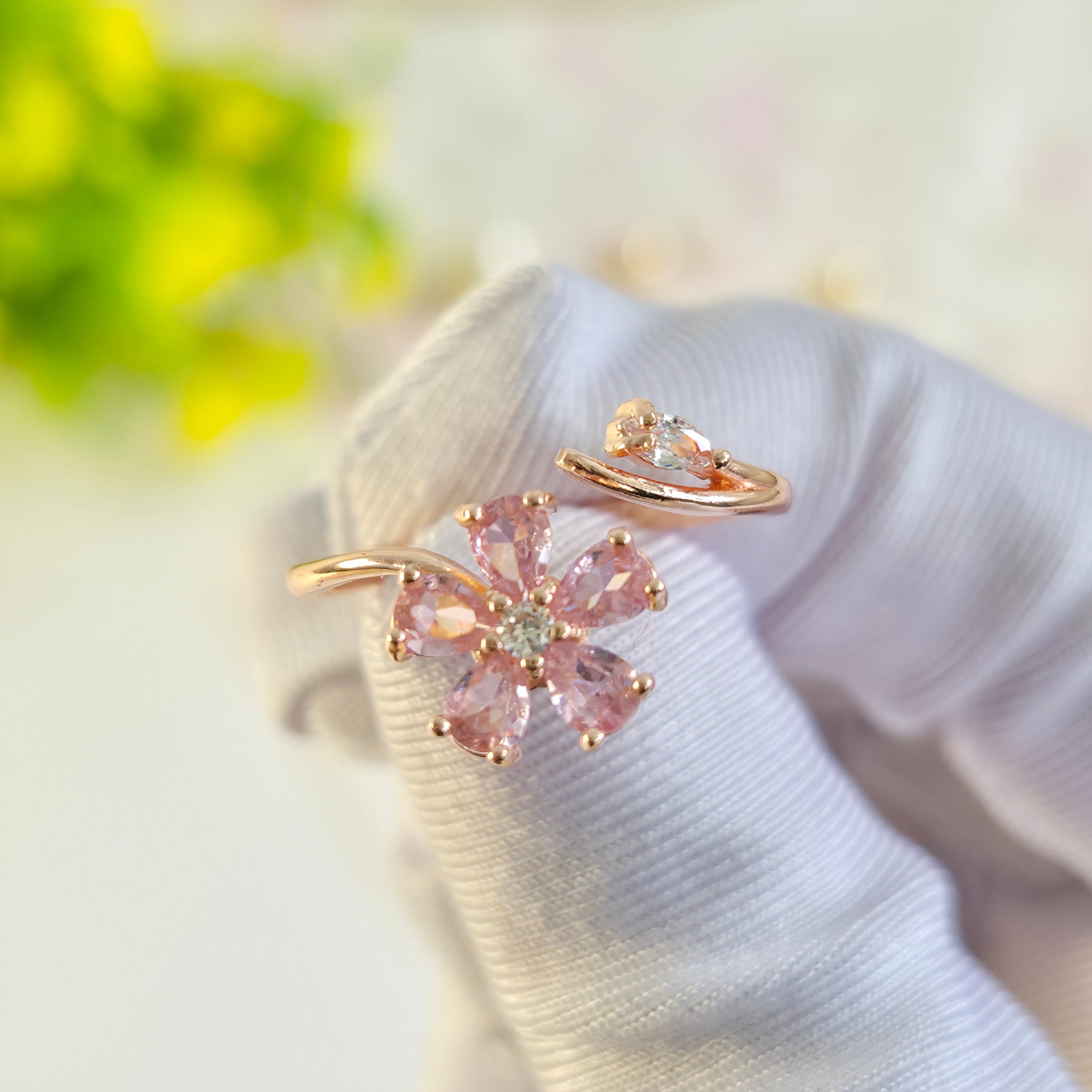 Soft Blush Bloom Adjustable Rings