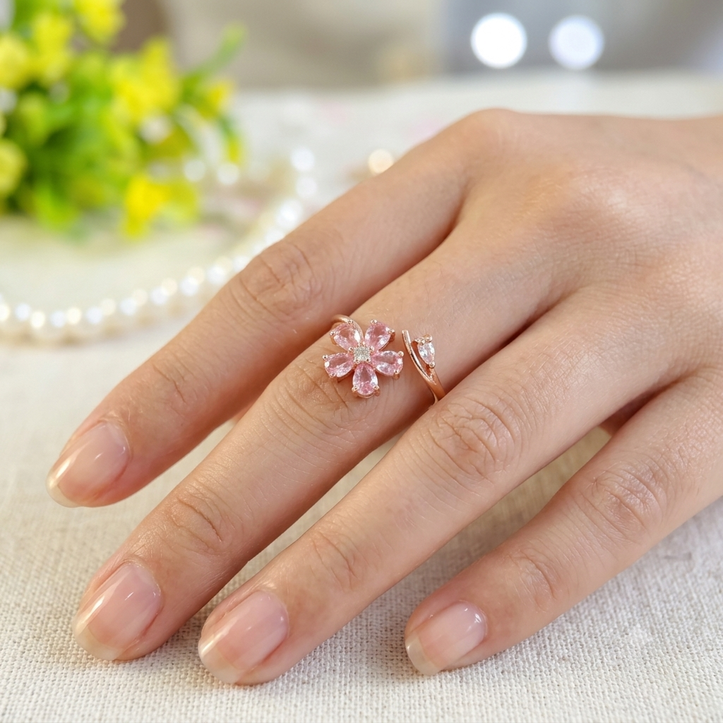 Soft Blush Bloom Adjustable Rings