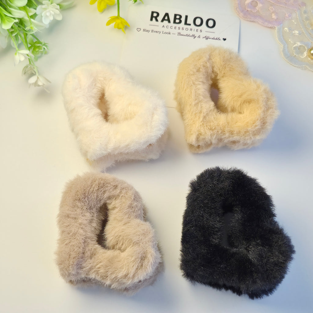 Warm Beige Furry Heart Claw Clip