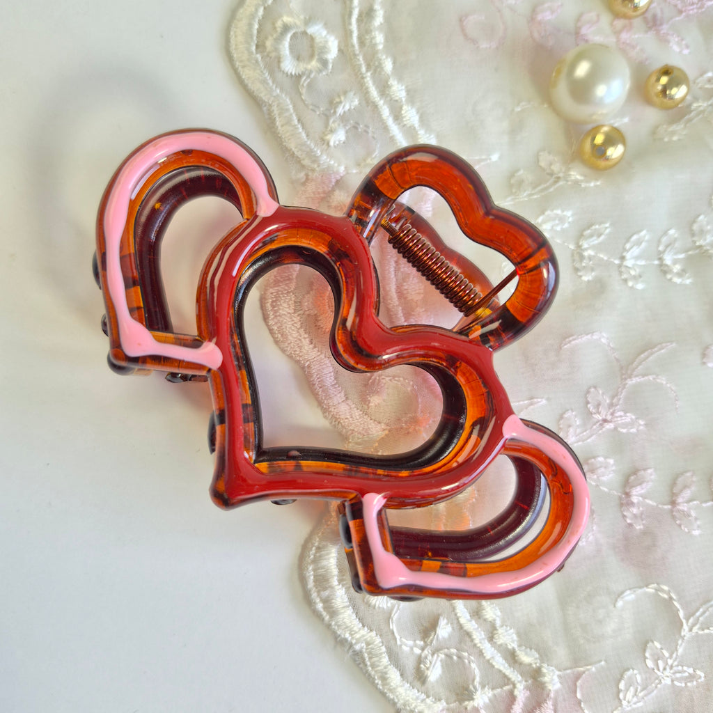 Blush Rose Trio Heart Claw Clip