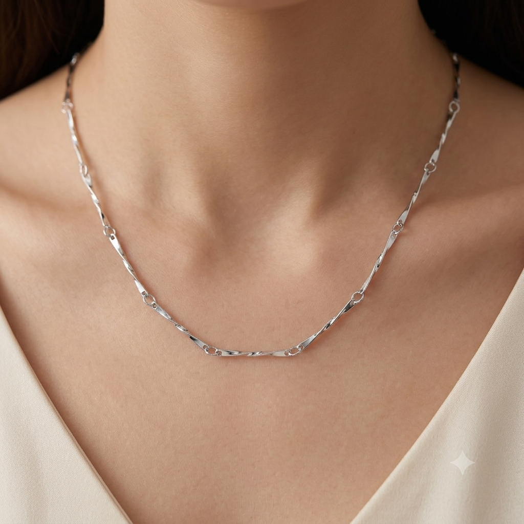 Silver Bar Link Chain Necklace