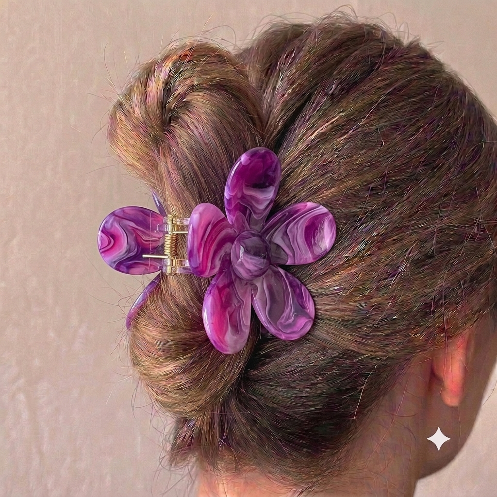 Berry Swirl Marbled Flower  Claw Clip