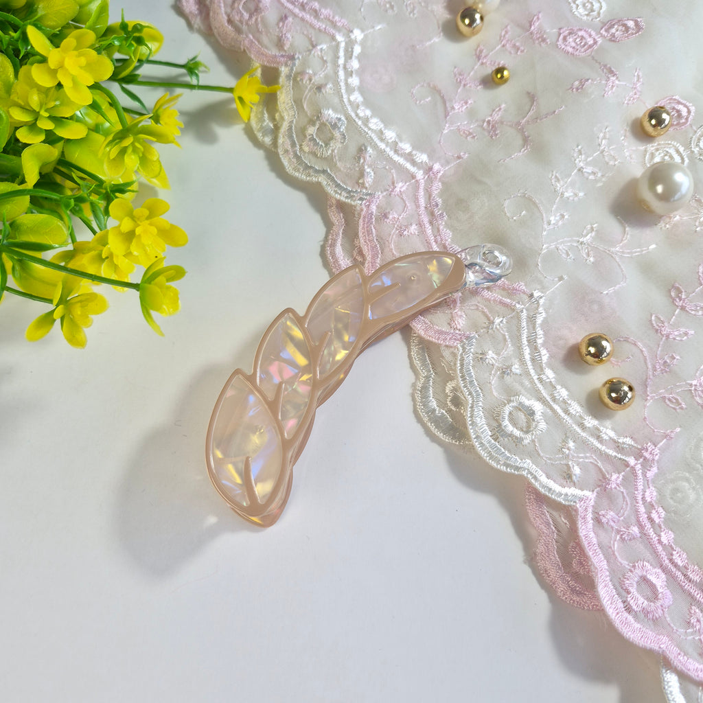 Peach Blossom Iridescent Leaf banana Clip