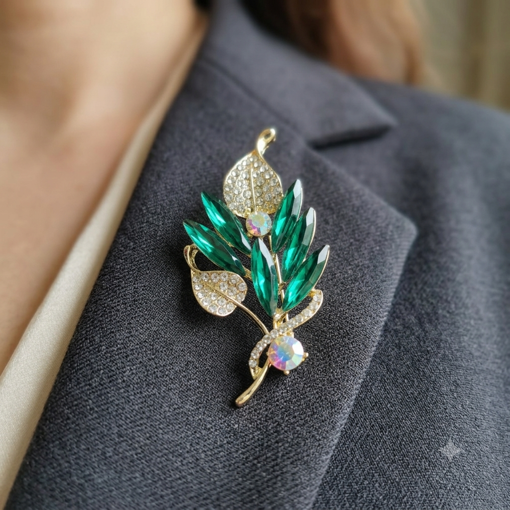 Emerald Green Leaf Brooch/Hijab pin