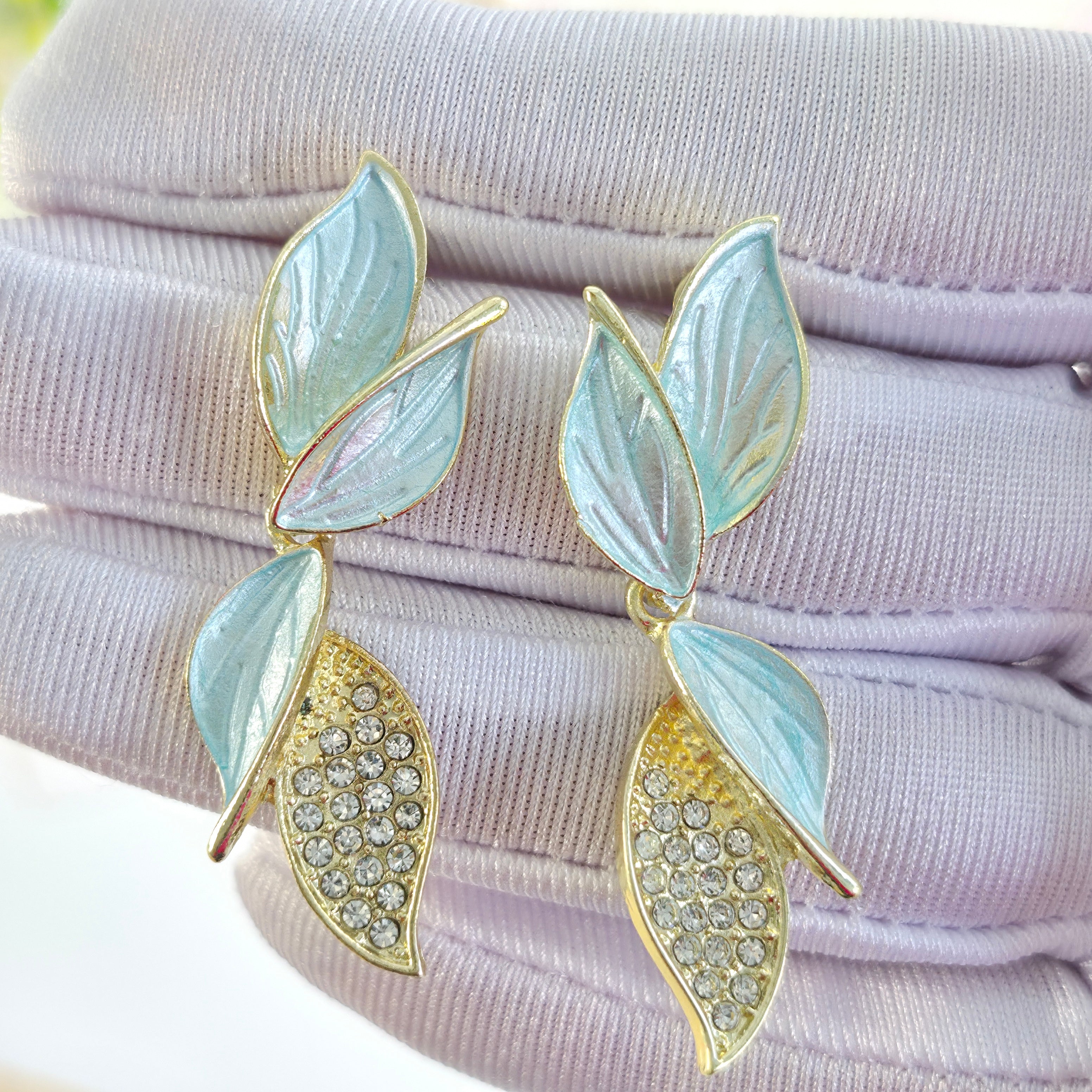 Pastel mint green  leaf earrings