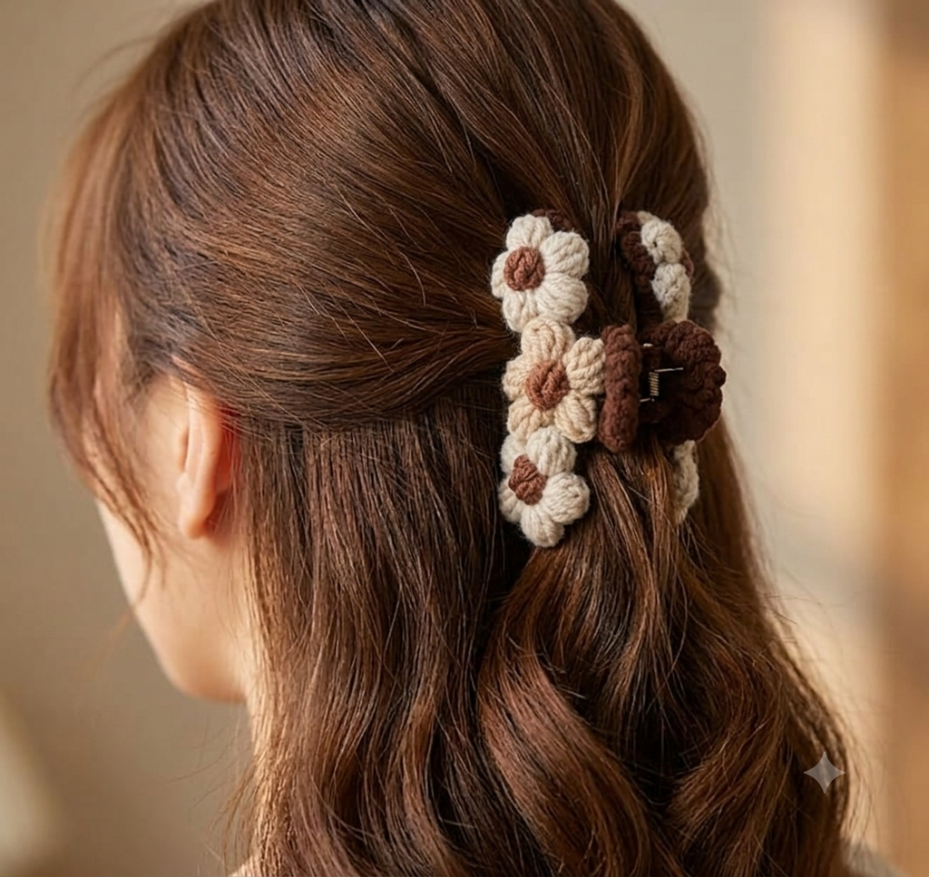 Mocha Bloom Art Charm Claw Clip