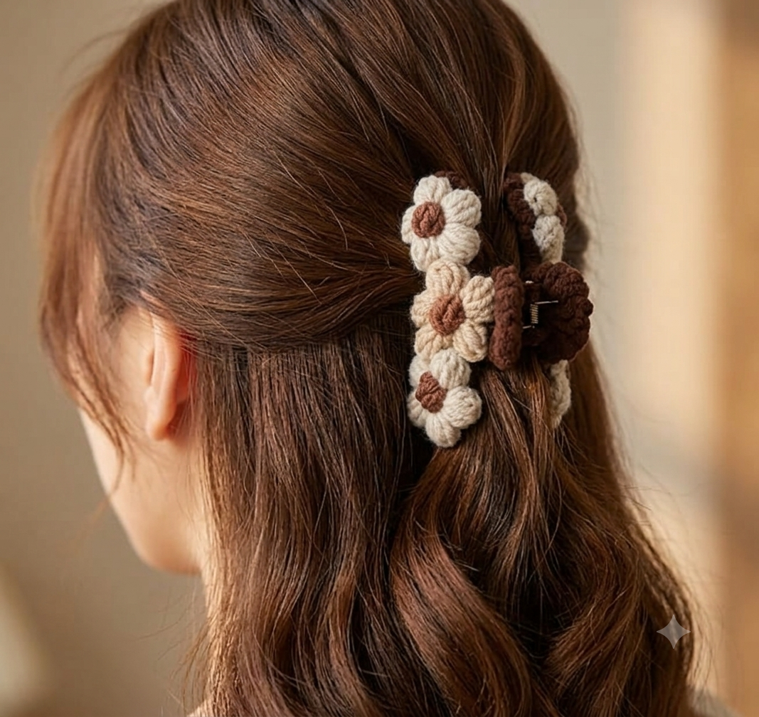 Mocha Bloom Art Charm Claw Clip