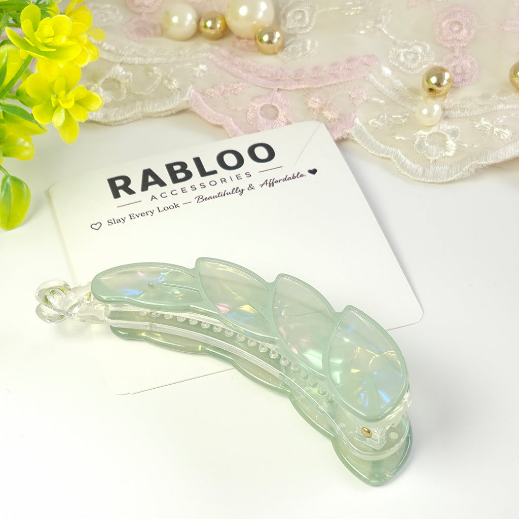 Mint Breeze Iridescent Leaf Banana Clip