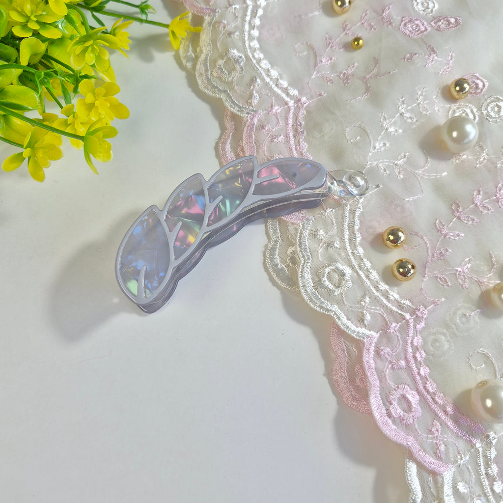 Lilac Mist Iridescent Leaf Banana Clip