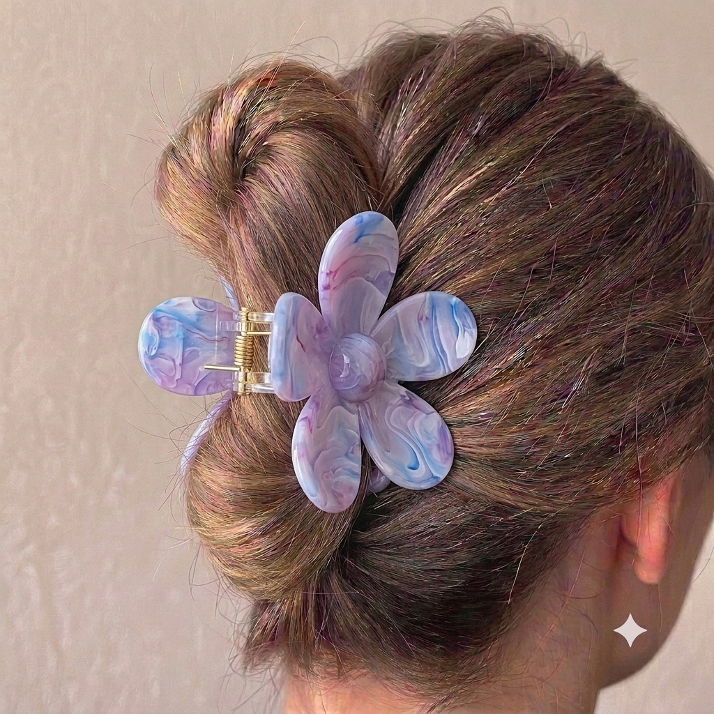 Lilac Swirl Marbled Flower Claw Clip
