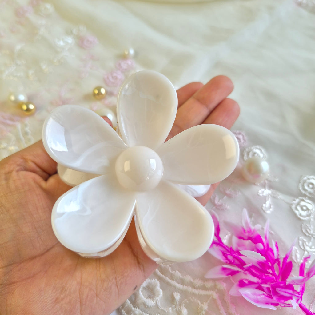 Ivory Cream Marbled Flower Claw Clip