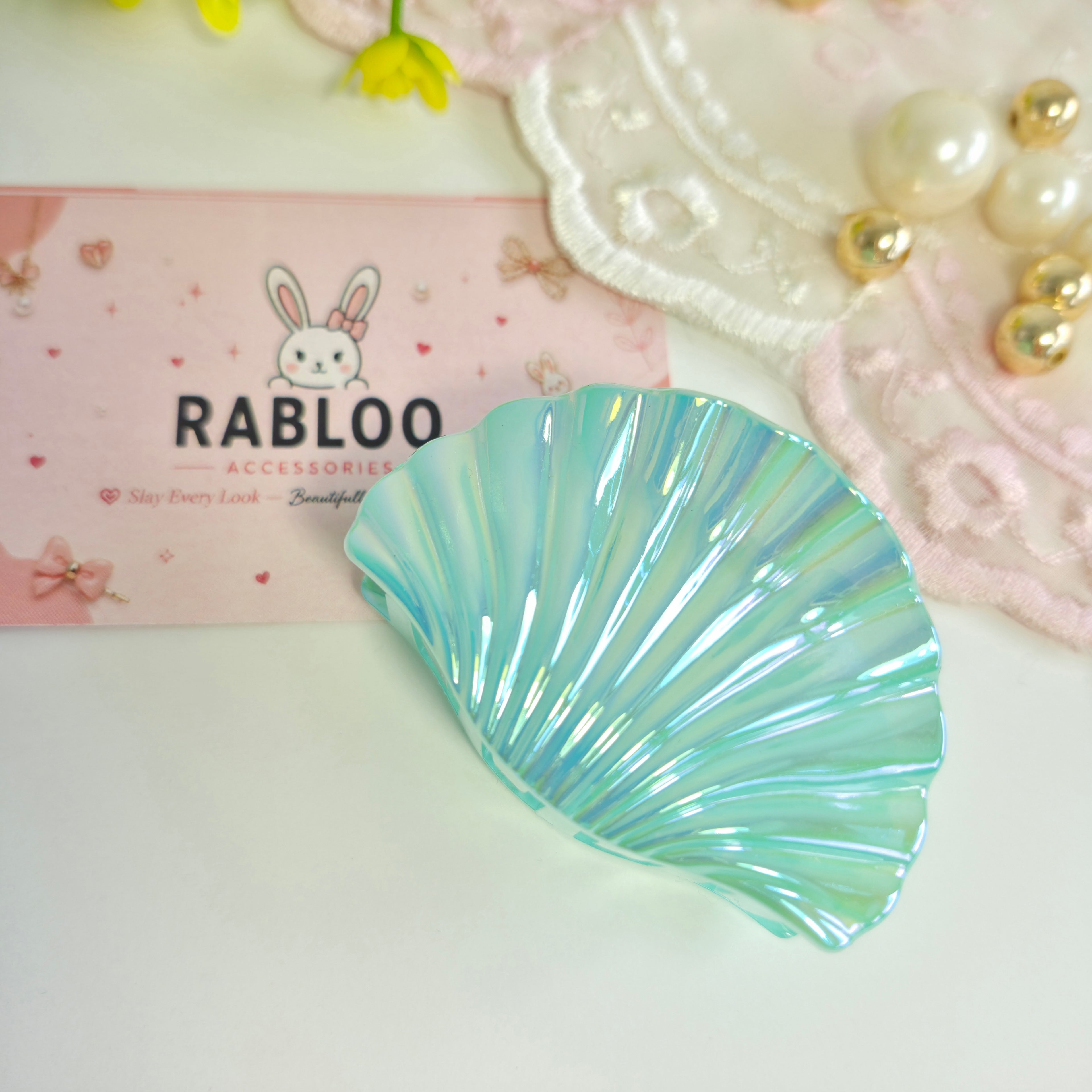 Seafoam Green Mermaid shell claw clips