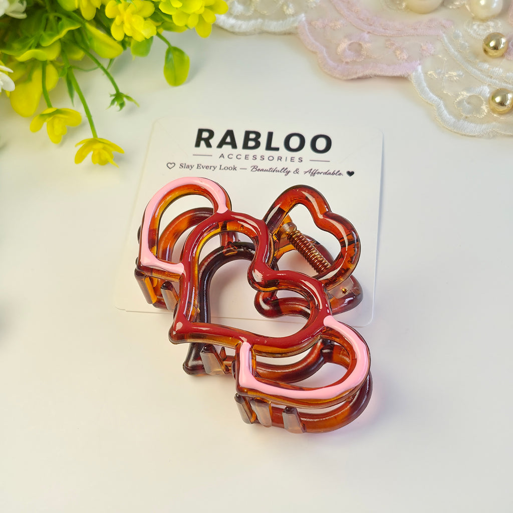 Blush Rose Trio Heart Claw Clip