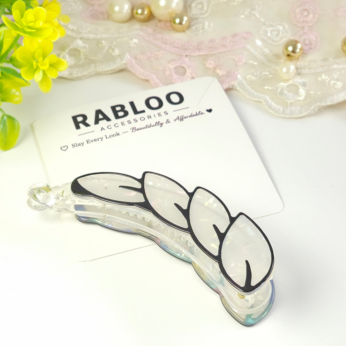 Monochrome Opal Leaf banana Clip