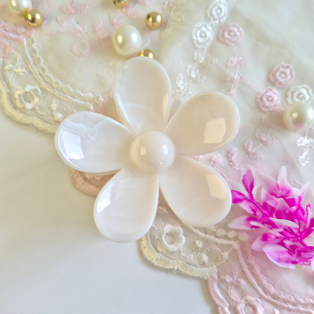 Ivory Cream Marbled Flower Claw Clip
