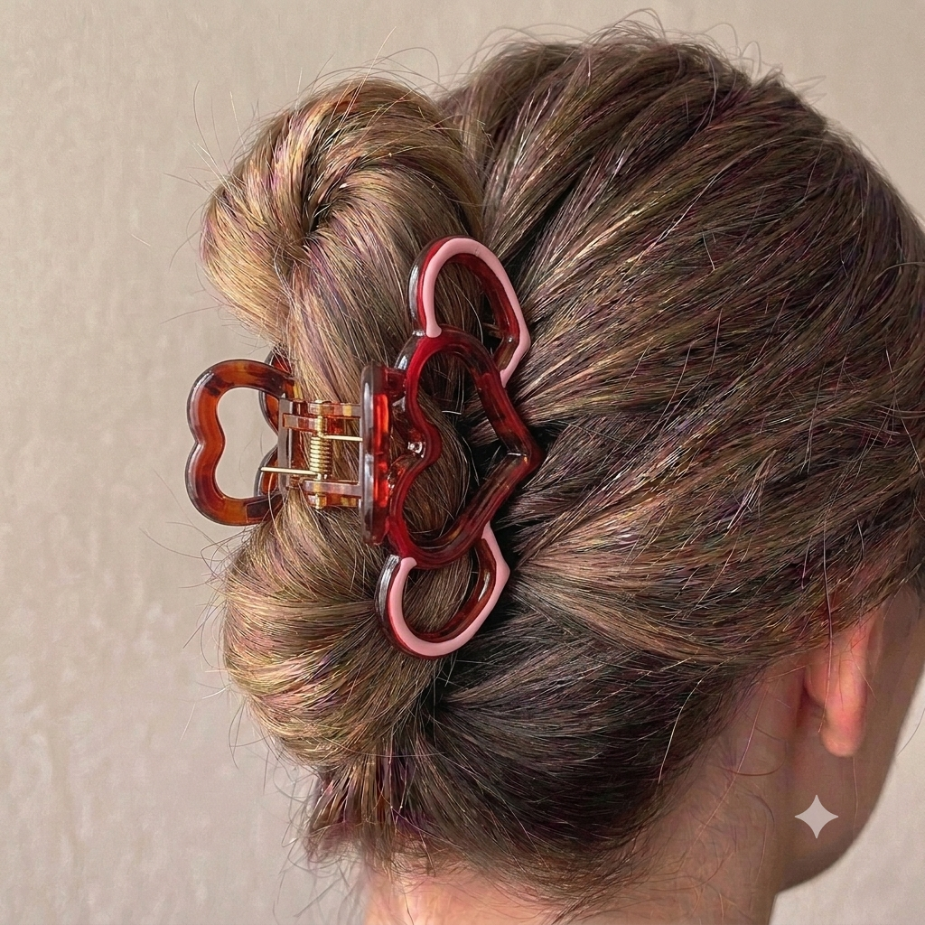 Blush Rose Trio Heart Claw Clip
