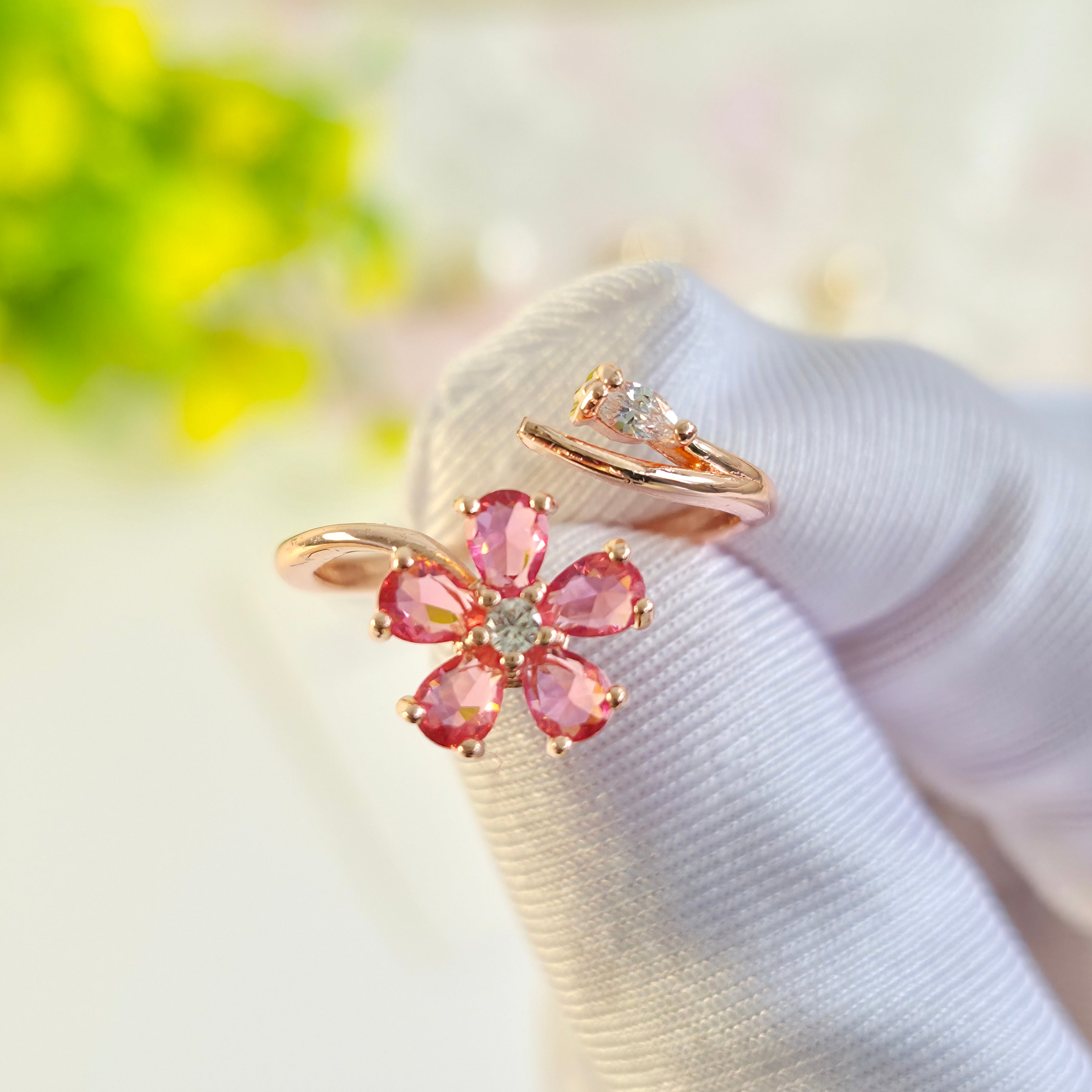 Fuchsia Glow Bloom Adjustable Rings