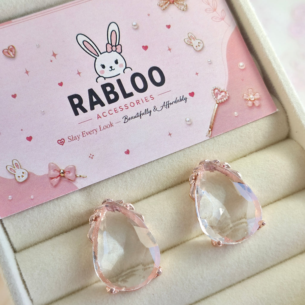Transparent White Cinderella Teardrop Stud Earrings