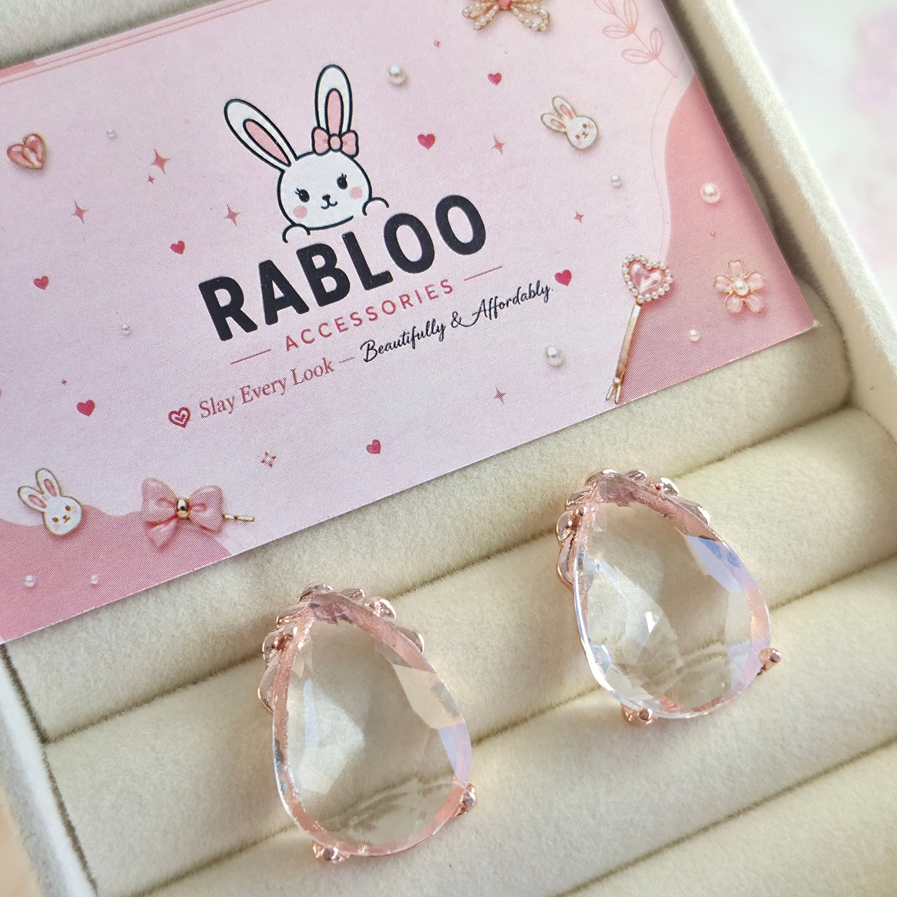 Transparent White Cinderella Teardrop Stud Earrings