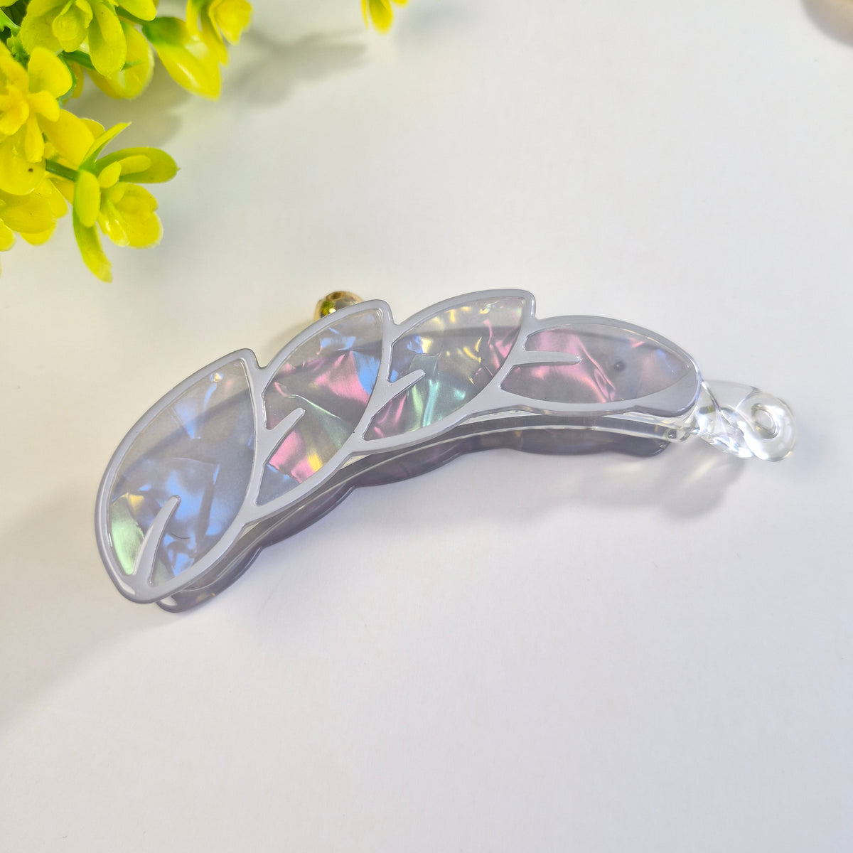 Lilac Mist Iridescent Leaf Banana Clip