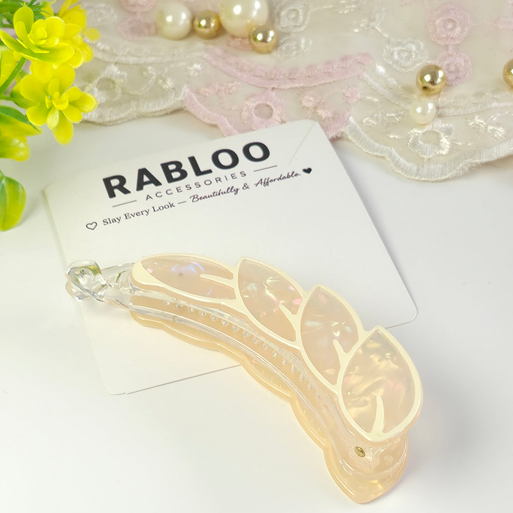 Opal Cream Iridescent Leaf banana Clip